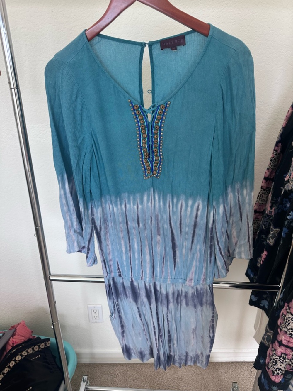 Hale Bob Teal Embellished Keyhole Top